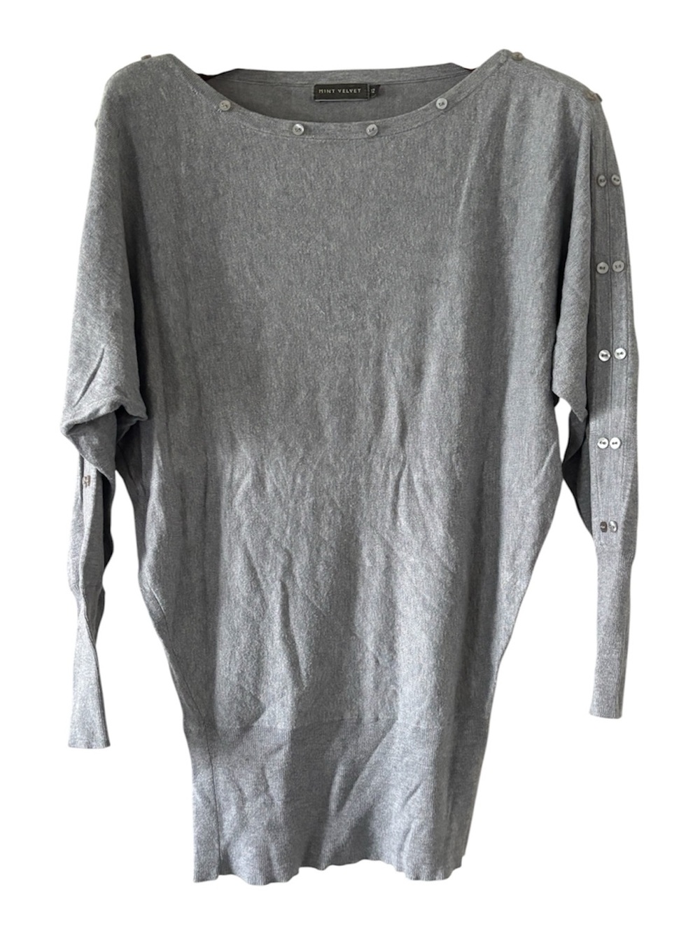 Mint Velvet Gray Button-Trim Long Sleeve Tunic